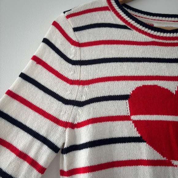 NWT Nordstrom 1901 Ivory Striped Red Heart Button Cute Knit Chunky Artsy Sweater - Picture 6 of 8